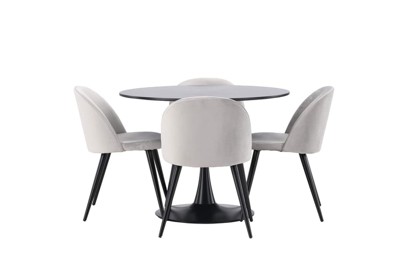 Glade Matgrupp 100 cm Rund med 4 Velvet stolar, Svart