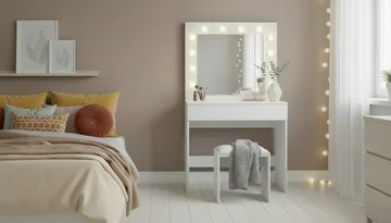 Glow Litet sminkbord 80 cm med spegel lådor och pall -  LED Belysning - Vit - Möbler - Bord & matgrupp - Sminkbord & toalettbord