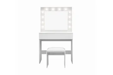 Glow Litet sminkbord 80 cm med spegel lådor och pall -  LED Belysning - Vit - Möbler - Bord & matgrupp - Sminkbord & toalettbord