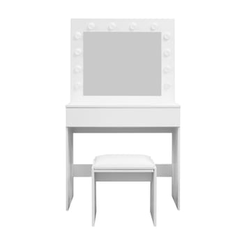 Glow Litet sminkbord 80 cm med spegel lådor och pall -  LED Belysning - Vit - Möbler - Bord & matgrupp - Sminkbord & toalettbord