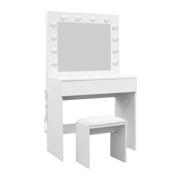 Glow Litet sminkbord 80 cm med spegel lådor och pall -  LED Belysning - Vit - Möbler - Bord & matgrupp - Sminkbord & toalettbord