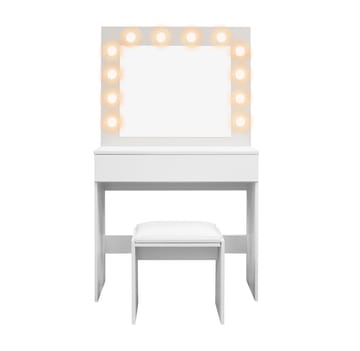 Glow Litet sminkbord 80 cm med spegel lådor och pall -  LED Belysning - Vit - Möbler - Bord & matgrupp - Sminkbord & toalettbord