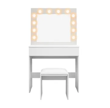 Glow Litet sminkbord 80 cm med spegel lådor och pall -  LED Belysning - Vit - Möbler - Bord & matgrupp - Sminkbord & toalettbord