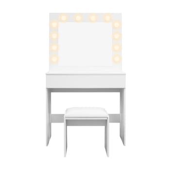 Glow Litet sminkbord 80 cm med spegel lådor och pall -  LED Belysning - Vit - Möbler - Bord & matgrupp - Sminkbord & toalettbord