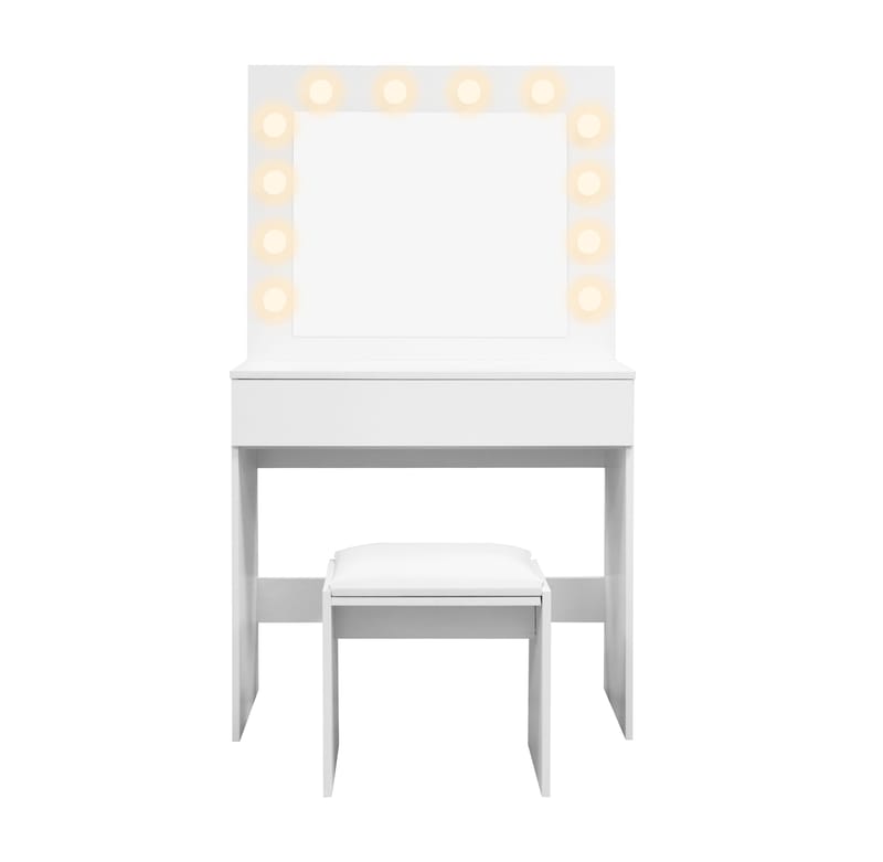 Glow Litet sminkbord 80 cm med spegel lådor och pall -  LED Belysning - Vit - Möbler - Bord & matgrupp - Sminkbord & toalettbord