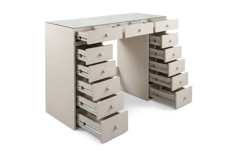 Glow Sminkbord 120 cm med glasskiva förvaring med lådor - Beige - Möbler - Bord & matgrupp - Sminkbord & toalettbord