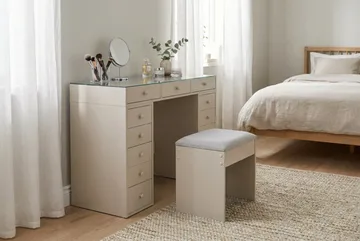 Glow Sminkbord 120 cm med glasskiva förvaring med lådor - Beige - Möbler - Bord & matgrupp - Sminkbord & toalettbord