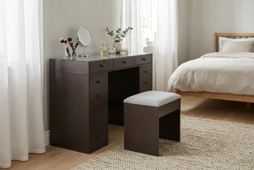 Glow Sminkbord 120 cm med glasskiva förvaring med lådor - Brun - Möbler - Bord & matgrupp - Sminkbord & toalettbord