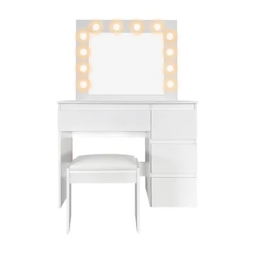 Glow Sminkbord 94 cm med spegel lådor och pall - LED Belysning - Vit - Möbler - Bord & matgrupp - Sminkbord & toalettbord