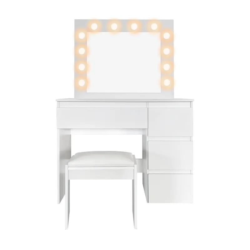 Glow Sminkbord 94 cm med spegel lådor och pall - LED Belysning - Vit - Möbler - Bord & matgrupp - Sminkbord & toalettbord