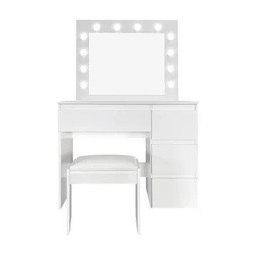 Glow Sminkbord 94 cm med spegel lådor och pall - LED Belysning - Vit - Möbler - Bord & matgrupp - Sminkbord & toalettbord