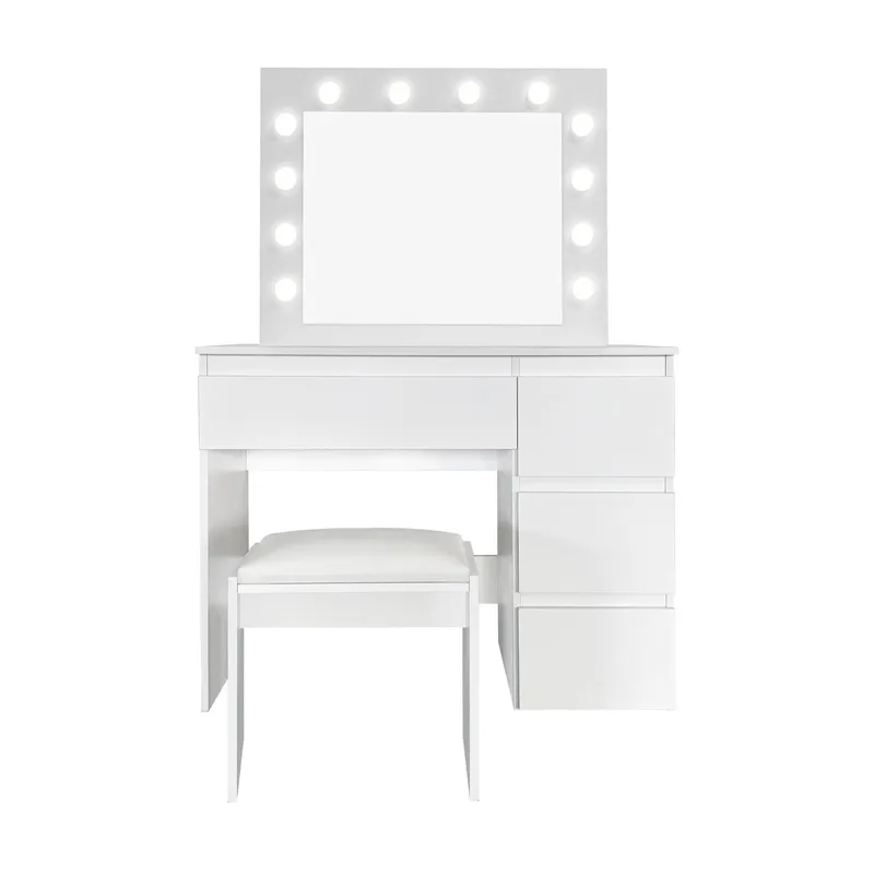 Glow Sminkbord 94 cm med spegel lådor och pall - LED Belysning - Vit - Möbler - Bord & matgrupp - Sminkbord & toalettbord