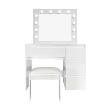 Glow Sminkbord 94 cm med spegel lådor och pall - LED Belysning - Vit - Möbler - Bord & matgrupp - Sminkbord & toalettbord