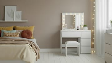 Glow Sminkbord 94 cm med spegel lådor och pall - LED Belysning - Vit - Möbler - Bord & matgrupp - Sminkbord & toalettbord