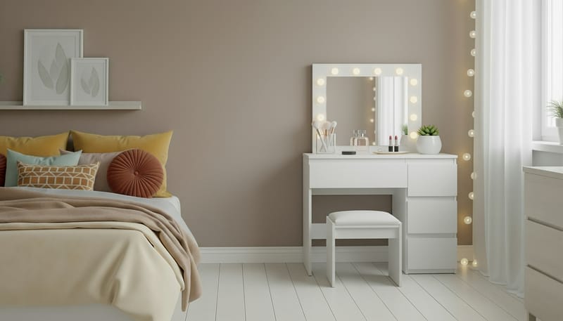 Glow Sminkbord 94 cm med spegel lådor och pall - LED Belysning - Vit - Möbler - Bord & matgrupp - Sminkbord & toalettbord