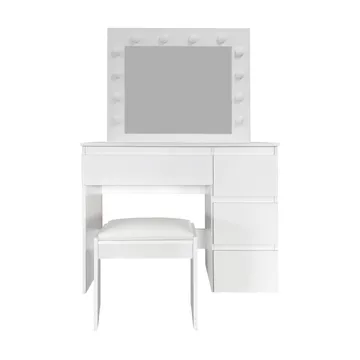 Glow Sminkbord 94 cm med spegel lådor och pall - LED Belysning - Vit - Möbler - Bord & matgrupp - Sminkbord & toalettbord