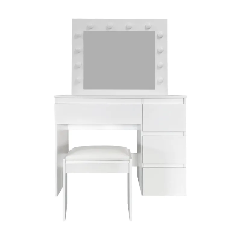 Glow Sminkbord 94 cm med spegel lådor och pall - LED Belysning, Vit