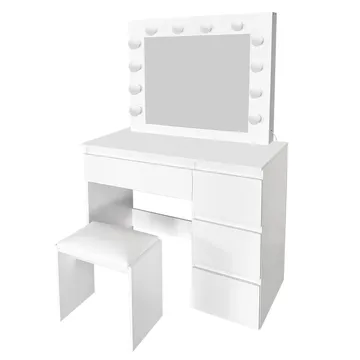 Glow Sminkbord 94 cm med spegel lådor och pall - LED Belysning - Vit - Möbler - Bord & matgrupp - Sminkbord & toalettbord