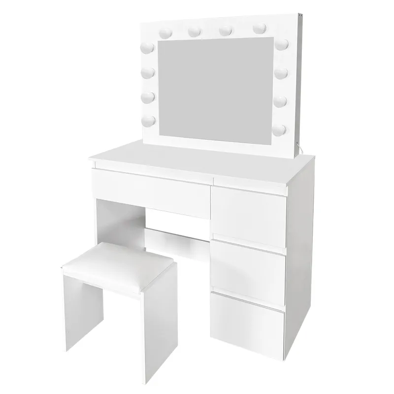 Glow Sminkbord 94 cm med spegel lådor och pall - LED Belysning - Vit - Möbler - Bord & matgrupp - Sminkbord & toalettbord