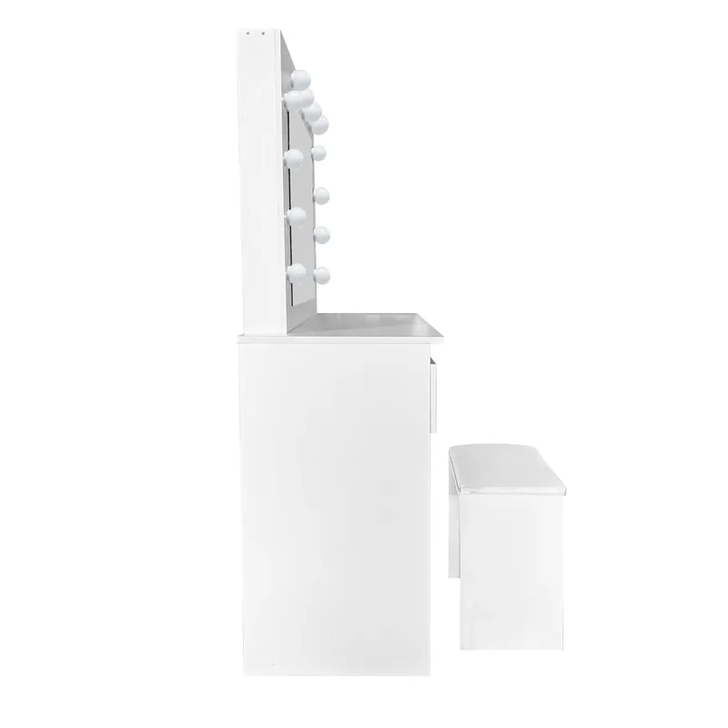 Glow Sminkbord 94 cm med spegel lådor och pall - LED Belysning - Vit - Möbler - Bord & matgrupp - Sminkbord & toalettbord