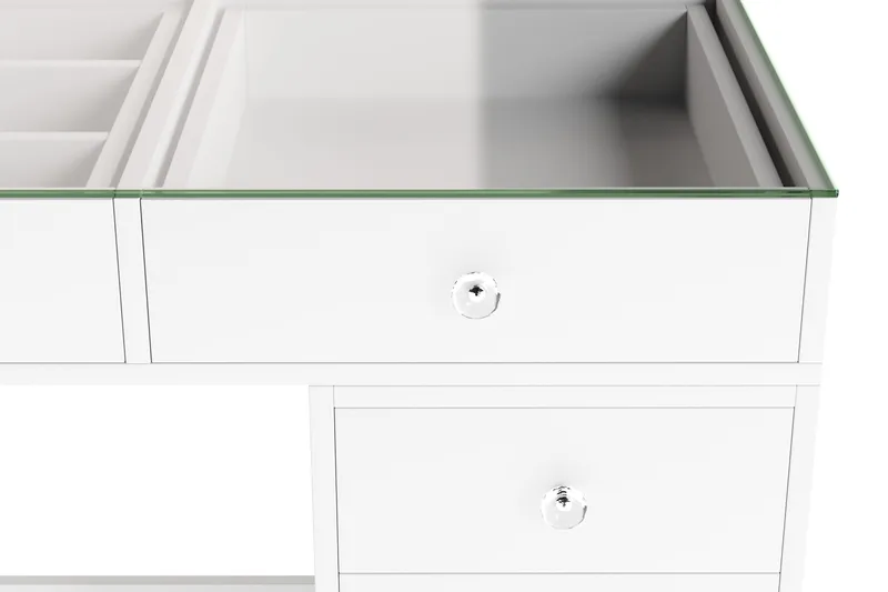 Glow Stort sminkbord med glasskiva - Förvaring med lådor och fack  120 cm - Vit - Möbler - Bord & matgrupp - Sminkbord & toalettbord