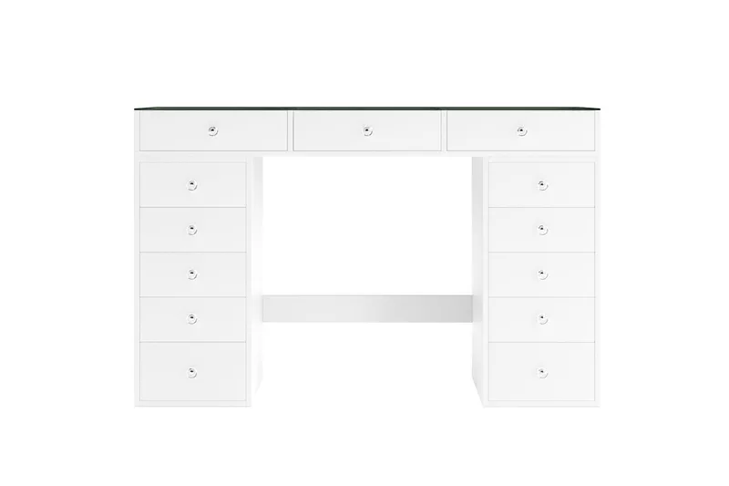 Glow Stort sminkbord med glasskiva - Förvaring med lådor och fack  120 cm - Vit - Möbler - Bord & matgrupp - Sminkbord & toalettbord