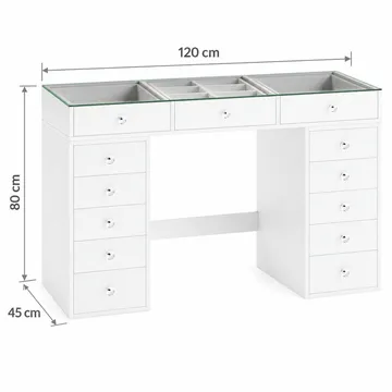 Glow Stort sminkbord med glasskiva - Förvaring med lådor och fack  120 cm - Vit - Möbler - Bord & matgrupp - Sminkbord & toalettbord