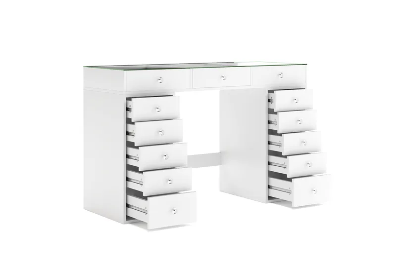 Glow Stort sminkbord med glasskiva - Förvaring med lådor och fack  120 cm - Vit - Möbler - Bord & matgrupp - Sminkbord & toalettbord