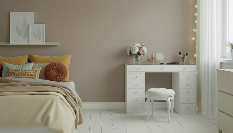 Glow Stort sminkbord med glasskiva - Förvaring med lådor och fack  120 cm - Vit - Möbler - Bord & matgrupp - Sminkbord & toalettbord