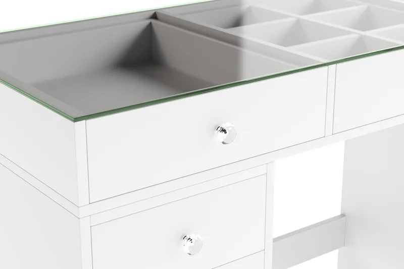 Glow Stort sminkbord med glasskiva - Förvaring med lådor och fack  120 cm - Vit - Möbler - Bord & matgrupp - Sminkbord & toalettbord