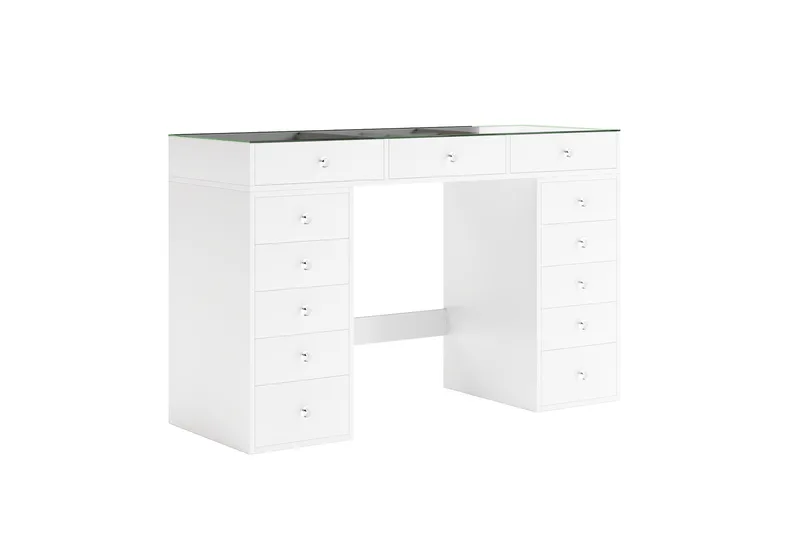 Glow Stort sminkbord med glasskiva - Förvaring med lådor och fack  120 cm - Vit - Möbler - Bord & matgrupp - Sminkbord & toalettbord