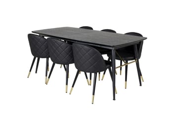Gold Matbord 180 cm Förlängningsbart med 6 Velvet Deluxe Matstol - Möbler - Bord & matgrupp - Matgrupp