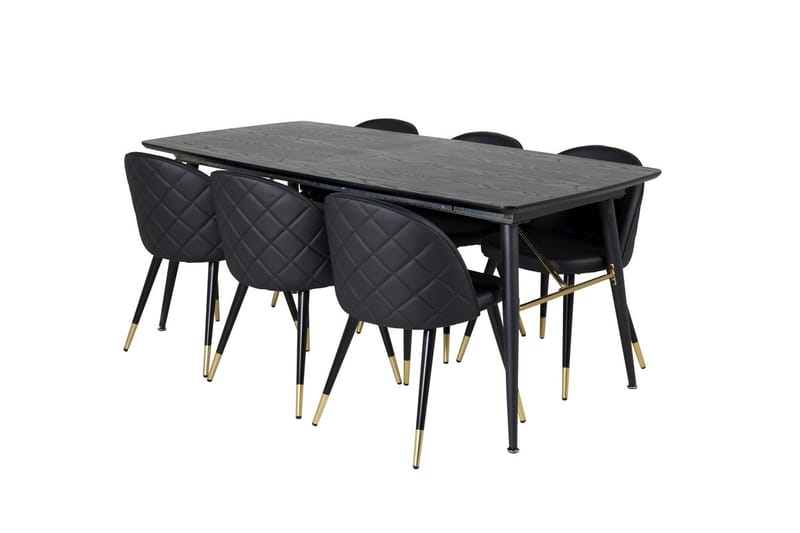 Gold Matbord 180 cm Förlängningsbart med 6 Velvet Deluxe Matstol - Möbler - Bord & matgrupp - Matgrupp