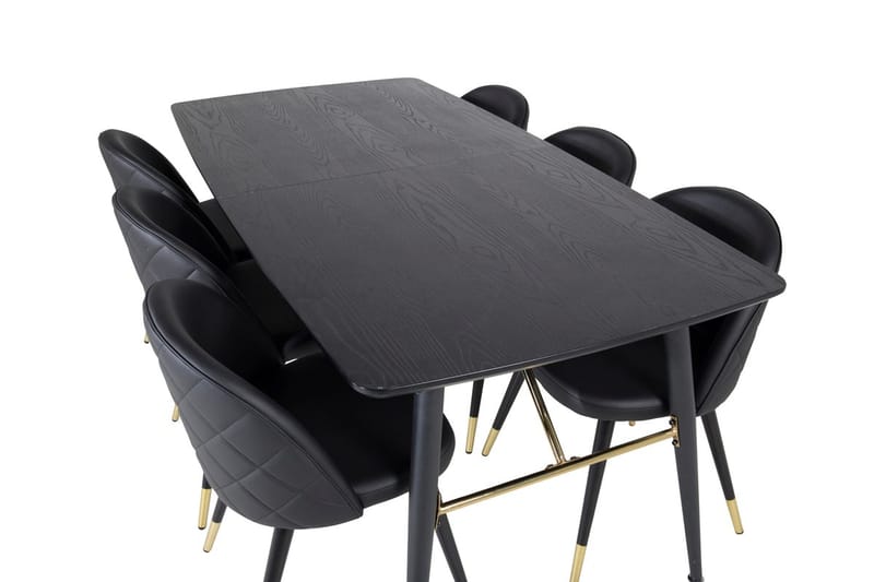 Gold Matbord 180 cm Förlängningsbart med 6 Velvet Deluxe Matstol - Möbler - Bord & matgrupp - Matgrupp