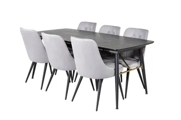 Gold Matbord 180 cm Förlängningsbart med 6 Velvet Deluxe Sammetstol - Ljusgrå, Svart - Möbler - Bord & matgrupp - Matgrupp