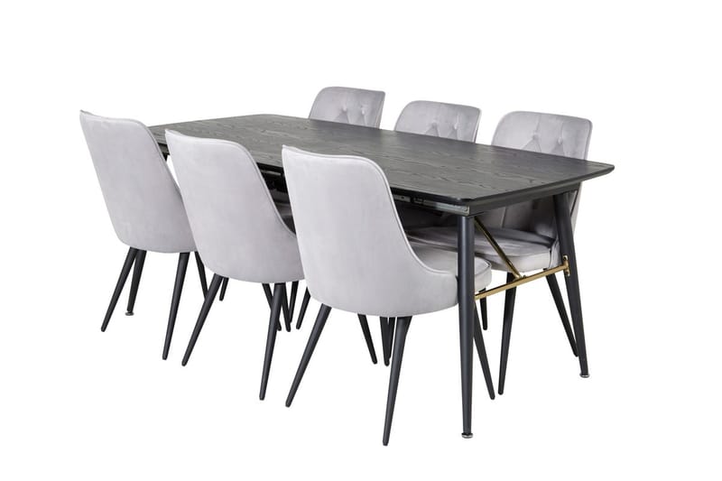 Gold Matbord 180 cm Förlängningsbart med 6 Velvet Deluxe Sammetstol - Ljusgrå, Svart - Möbler - Bord & matgrupp - Matgrupp