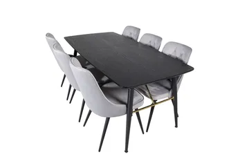 Gold Matbord 180 cm Förlängningsbart med 6 Velvet Deluxe Sammetstol - Ljusgrå, Svart - Möbler - Bord & matgrupp - Matgrupp