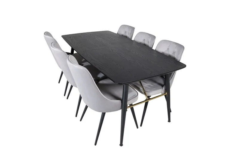 Gold Matbord 180 cm Förlängningsbart med 6 Velvet Deluxe Sammetstol - Ljusgrå, Svart - Möbler - Bord & matgrupp - Matgrupp