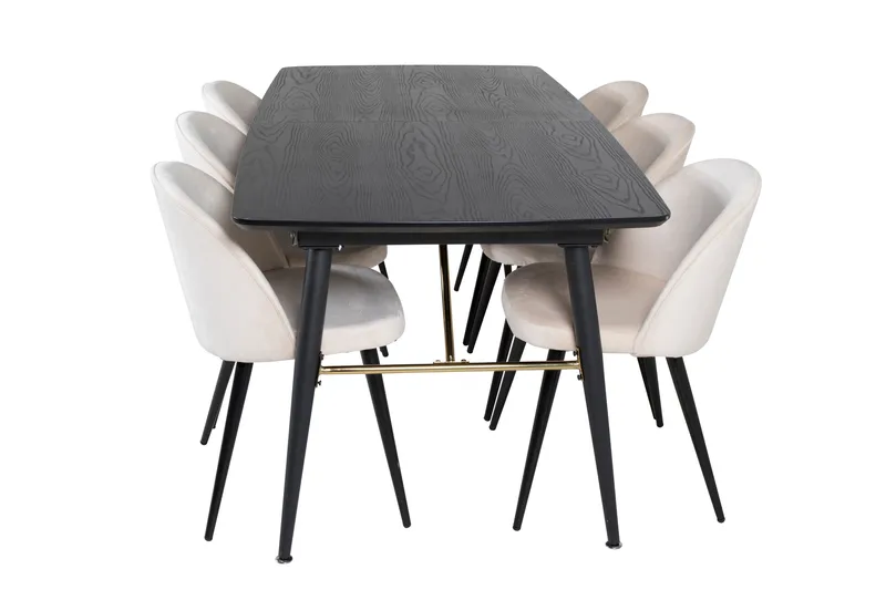 Gold Matgrupp Förlängningsbar 180-220 cm Rektangulär med 6 Velvet stolar, Beige