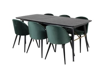 Gold Matgrupp Förlängningsbar 180-220 cm Rektangulär med 6 Velvet stolar - Svart - Möbler - Bord & matgrupp - Matgrupp