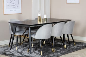 Gold Matgrupp Förlängningsbar 180-220 cm Rektangulär med 6 Velvet stolar - Svart/Guld - Möbler - Bord & matgrupp - Matgrupp