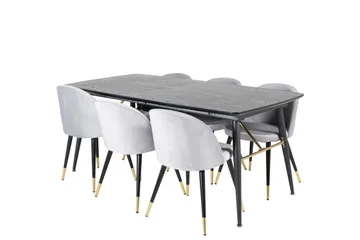 Gold Matgrupp Förlängningsbar 180-220 cm Rektangulär med 6 Velvet stolar - Svart/Guld - Möbler - Bord & matgrupp - Matgrupp