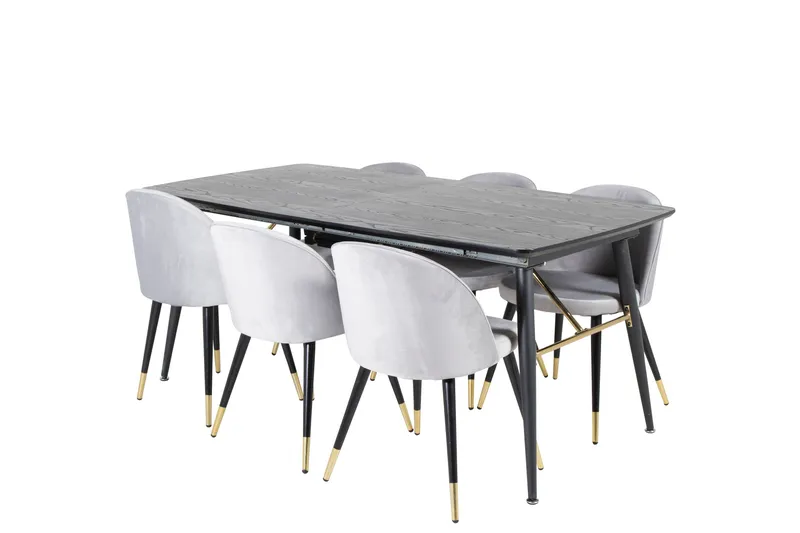 Gold Matgrupp Förlängningsbar 180-220 cm Rektangulär med 6 Velvet stolar - Svart/Guld - Möbler - Bord & matgrupp - Matgrupp