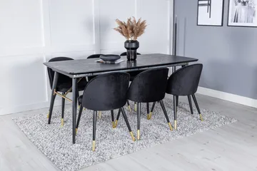 Gold Matgrupp Förlängningsbar 180-220 cm Rektangulär med 6 Velvet stolar - Svart/Guld - Möbler - Bord & matgrupp - Matgrupp