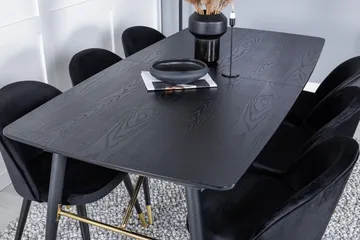 Gold Matgrupp Förlängningsbar 180-220 cm Rektangulär med 6 Velvet stolar - Svart/Guld - Möbler - Bord & matgrupp - Matgrupp