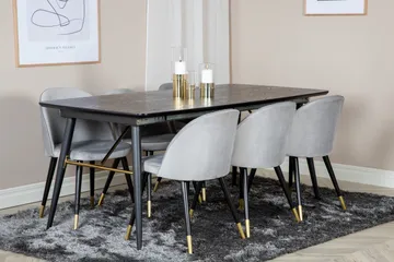 Gold Matgrupp Förlängningsbar 180-220 cm Rektangulär med 6 Velvet stolar - Svart/Guld - Möbler - Bord & matgrupp - Matgrupp