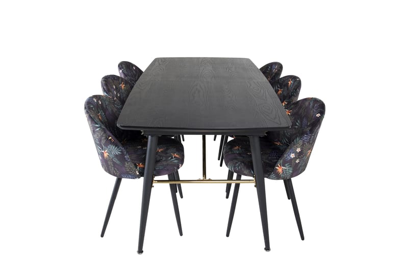 Gold Matgrupp Förlängningsbar 180-220 cm Rektangulär med 6 Velvet stolar, Svart/Guld