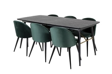Gold Matgrupp Förlängningsbar 180-220 cm Rektangulär med 6 Velvet stolar - Möbler - Bord & matgrupp - Matgrupp