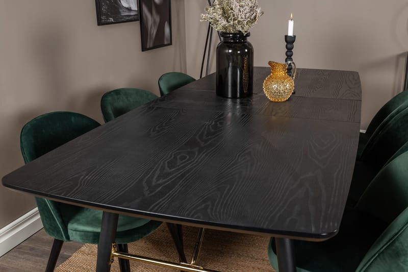 Gold Matgrupp Förlängningsbar 180-220 cm Rektangulär med 6 Velvet stolar - Möbler - Bord & matgrupp - Matgrupp