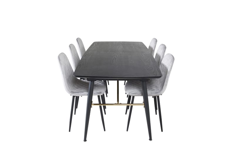 Gold Matgrupp Förlängningsbar 180-220 cm Rektangulär med 6 Polar stolar, Svart